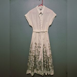 Eleventy Foral White Cotton Floral Midi Dress Shirtdress Size 2 New NWT